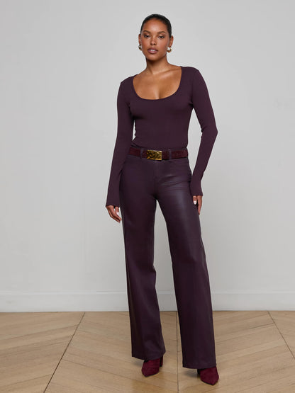 Scottie Wide-Leg Jean Dark Malbec Coated - L'AGENCE