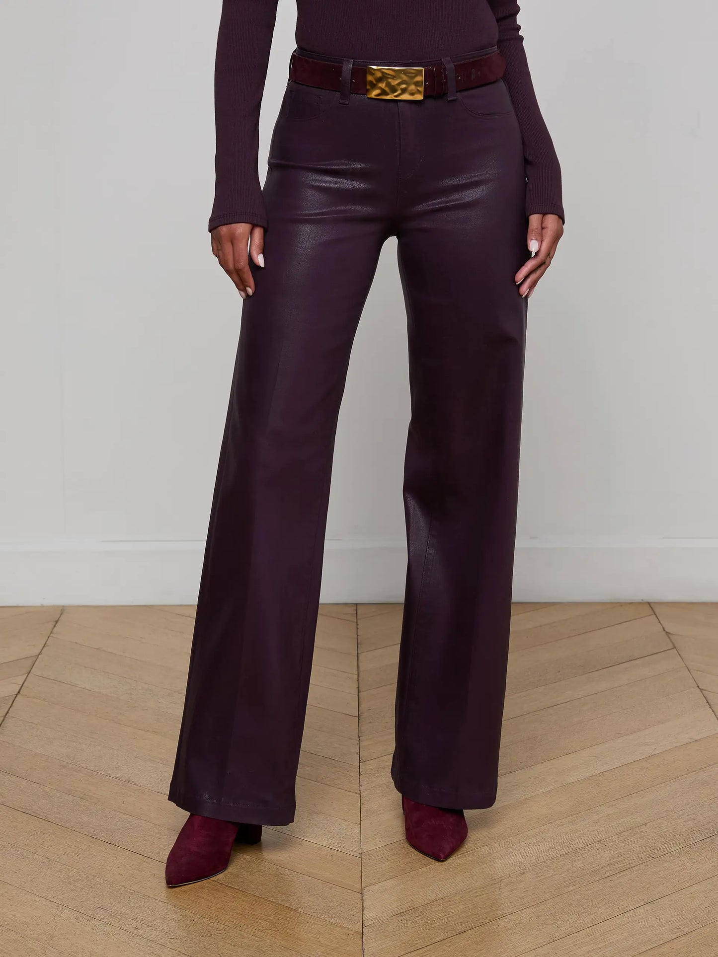 Scottie Wide-Leg Jean Dark Malbec Coated - L'AGENCE