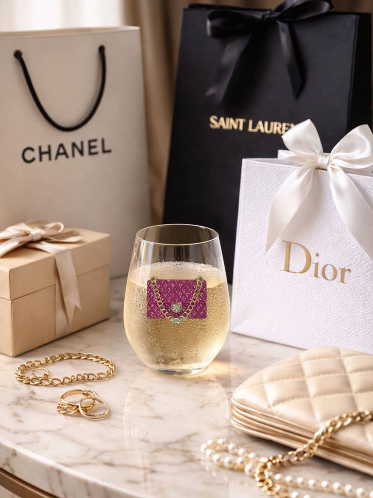 Pink Purse Jeweled Stemless Wine Glass - The Queens Jewels