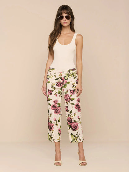 Blaine Cropped Stovepipe Jean Ecru/Mauve Romantic Rose - L'AGENCE