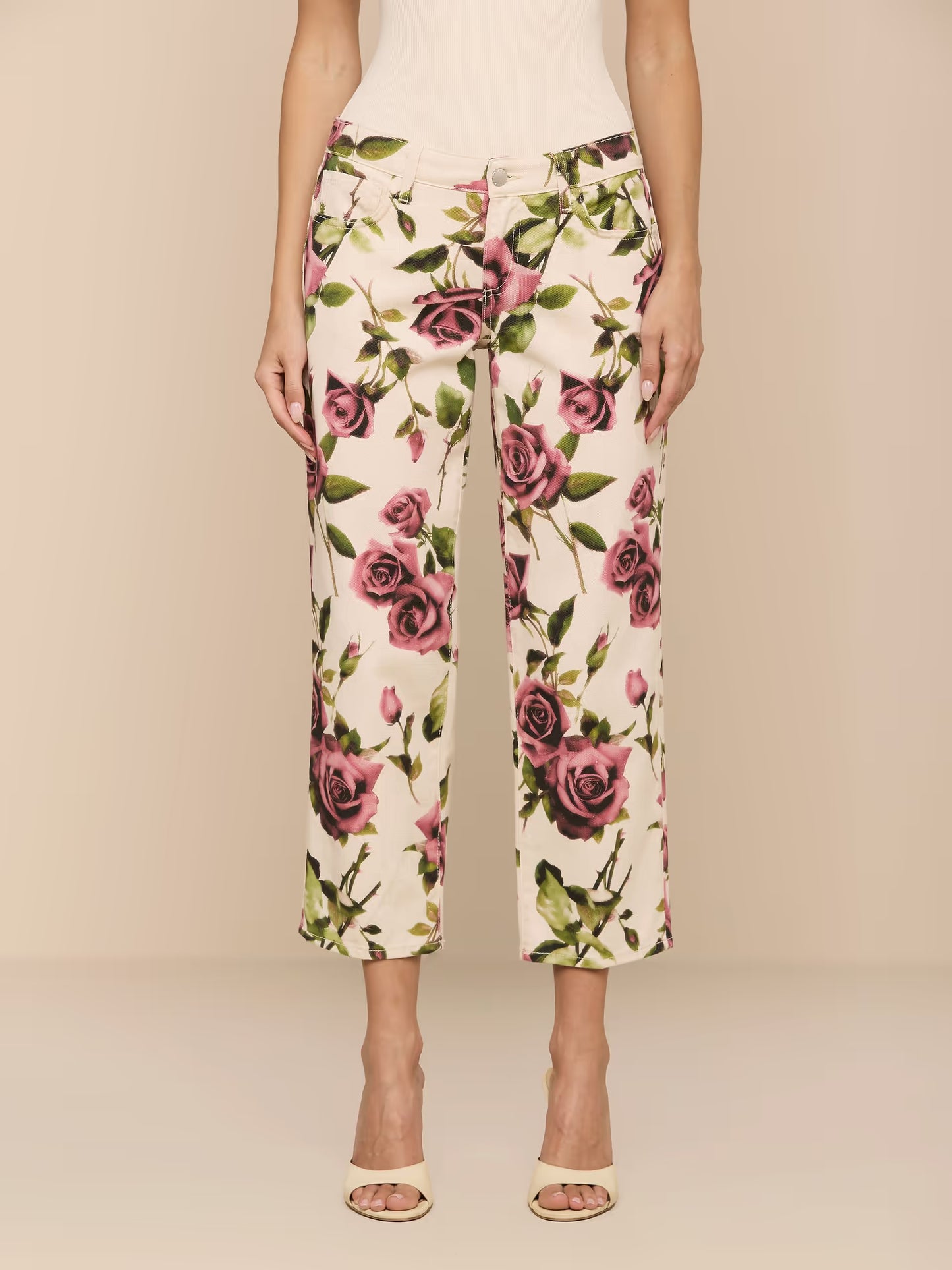 Blaine Cropped Stovepipe Jean Ecru/Mauve Romantic Rose - L'AGENCE