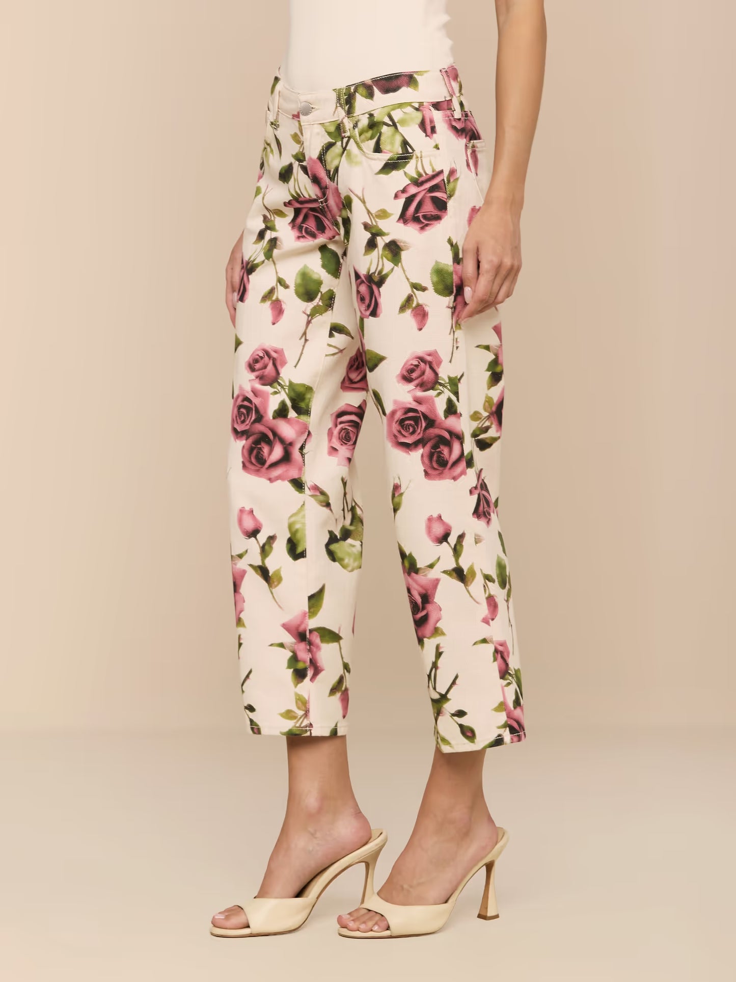 Blaine Cropped Stovepipe Jean Ecru/Mauve Romantic Rose - L'AGENCE