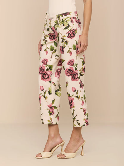 Blaine Cropped Stovepipe Jean Ecru/Mauve Romantic Rose - L'AGENCE