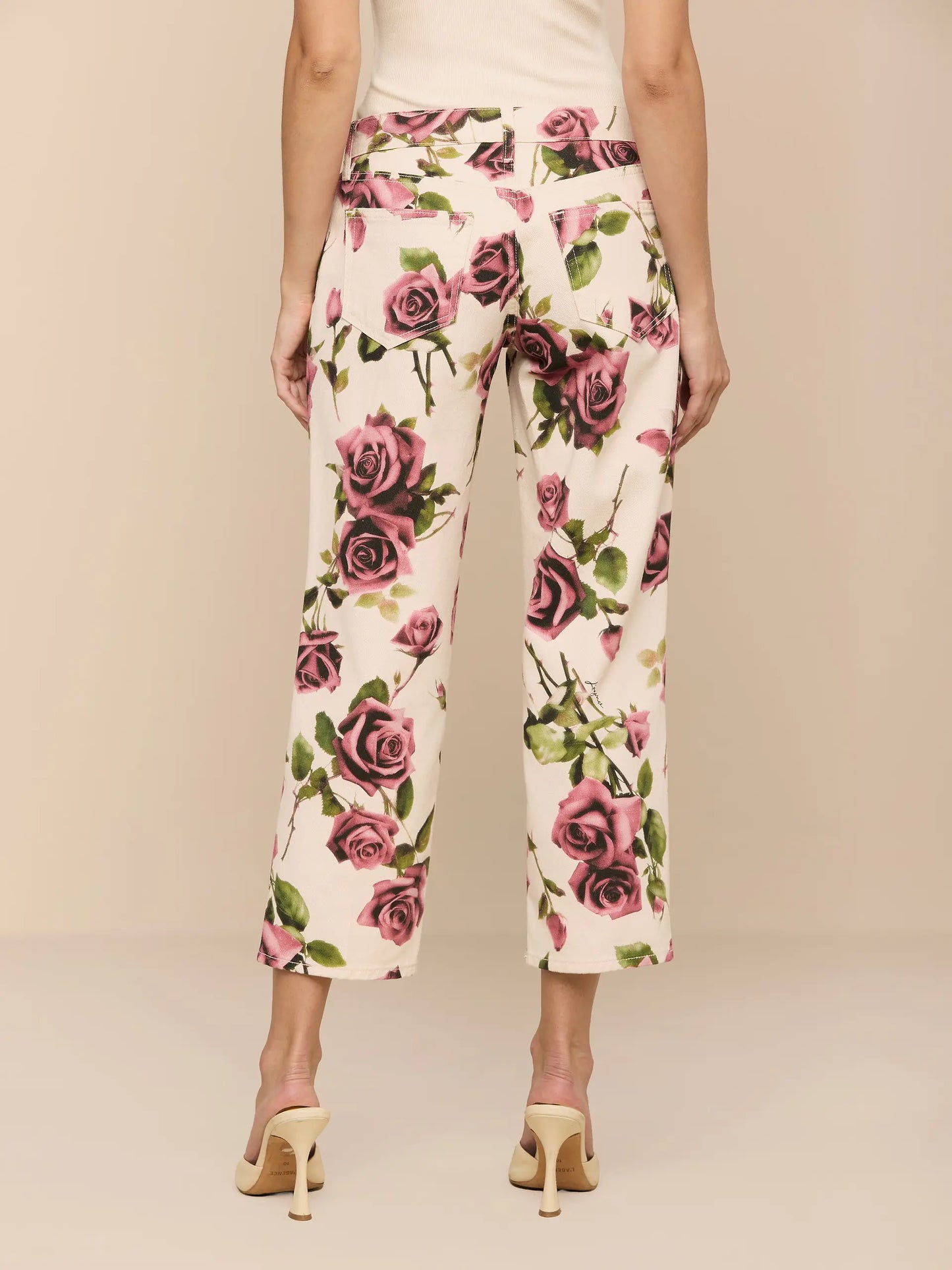 Blaine Cropped Stovepipe Jean Ecru/Mauve Romantic Rose - L'AGENCE