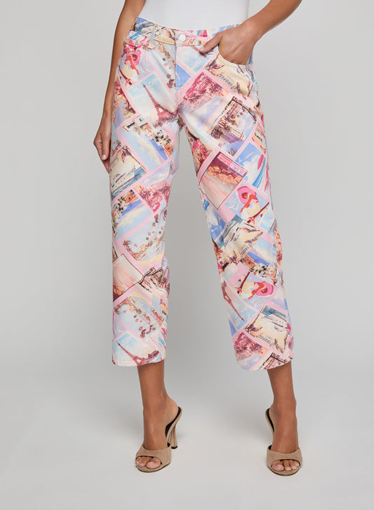 Blaine Cropped Stovepipe Jean Light Pink Multi Postcard Print - L'AGENCE