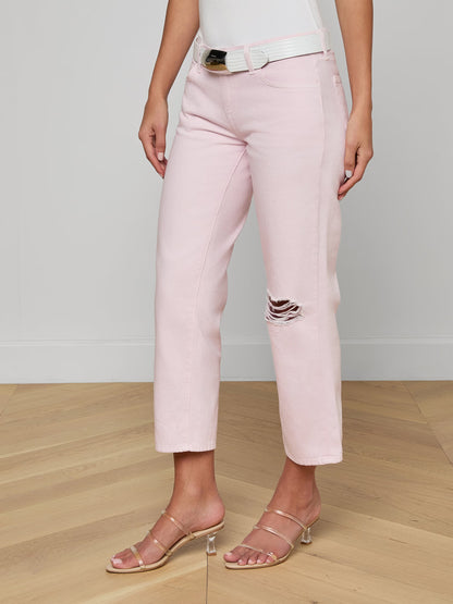 Blaine Cropped Stovepipe Jean Icy Lilac Destruct - L'AGENCE
