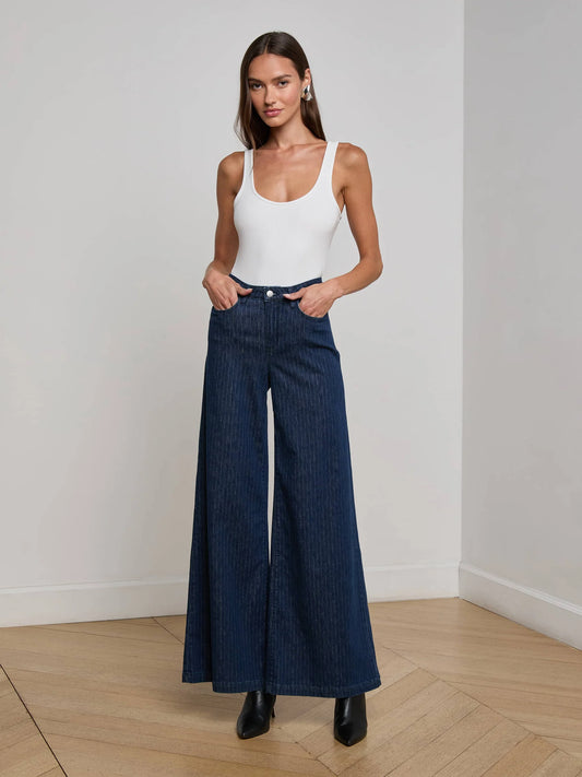 Quincy Pinstriped Jean Ebony Stripe - L'AGENCE