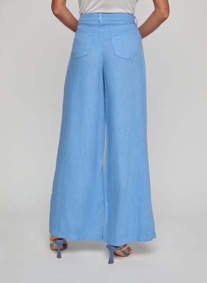 Amara Linen Wide-Leg Pant Allure Blue - L'AGENCE