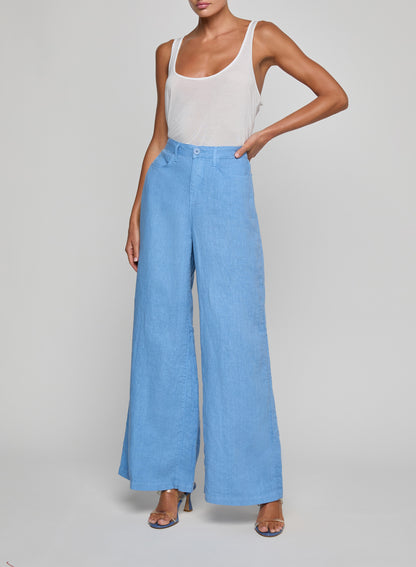 Amara Linen Wide-Leg Pant Allure Blue - L'AGENCE
