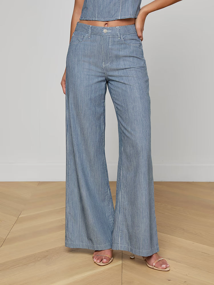 Amara Wide-Leg Pant Azure Blue Stripe - L'AGENCE