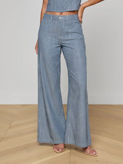 Amara Wide-Leg Pant Azure Blue Stripe - L'AGENCE