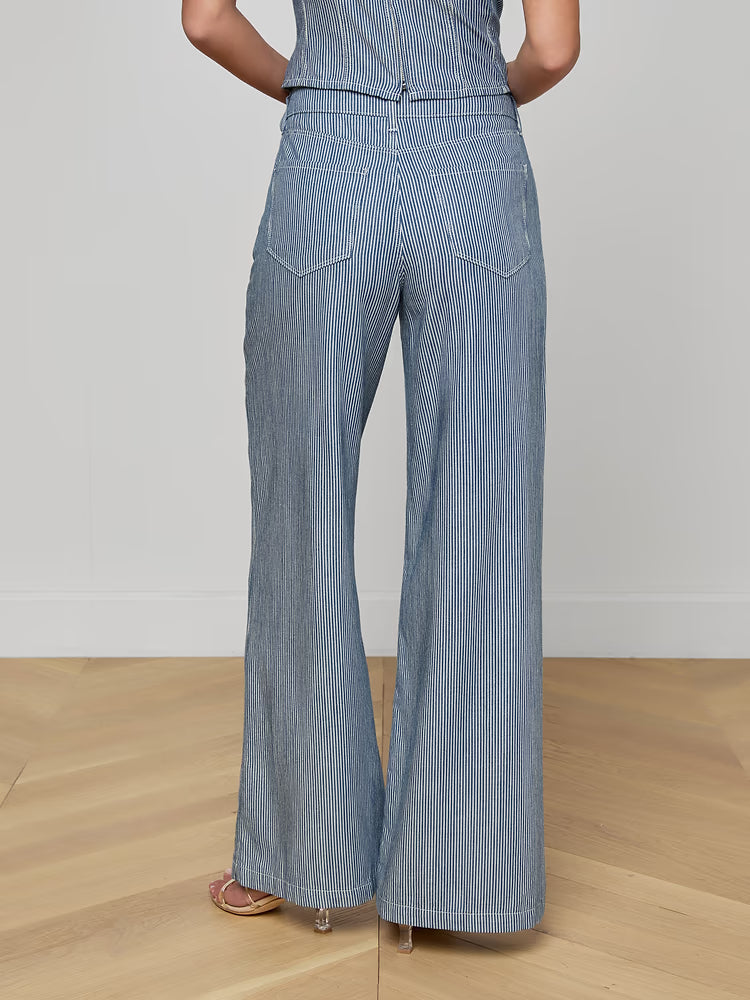 Amara Wide-Leg Pant Azure Blue Stripe - L'AGENCE