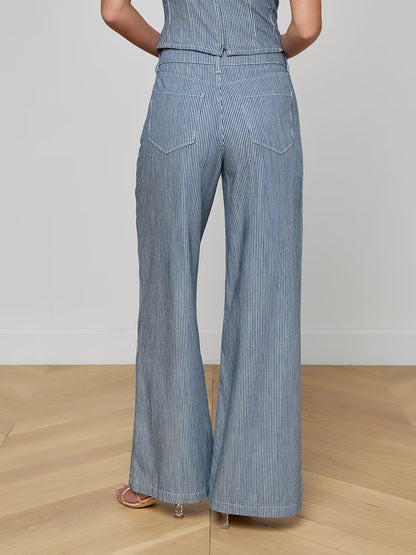 Amara Wide-Leg Pant Azure Blue Stripe - L'AGENCE