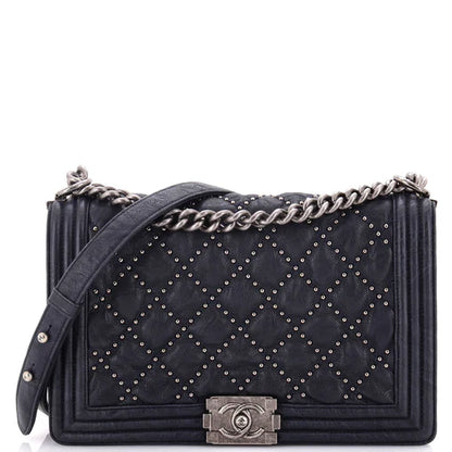 Boy Flap Bag Studded Quilted Distressed Calfskin New Medium - Chanel