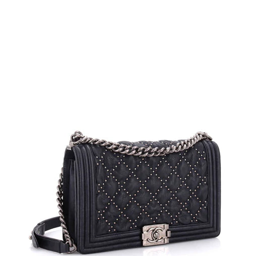 Boy Flap Bag Studded Quilted Distressed Calfskin New Medium - Chanel