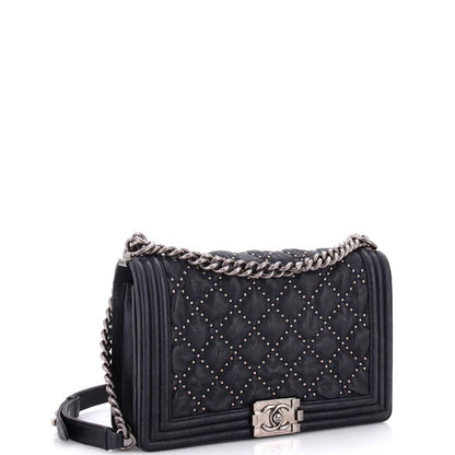 Boy Flap Bag Studded Quilted Distressed Calfskin New Medium - Chanel