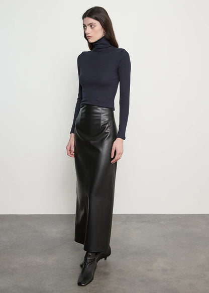 Leather Hi-Waist Curve Skirt Black - Enza Costa
