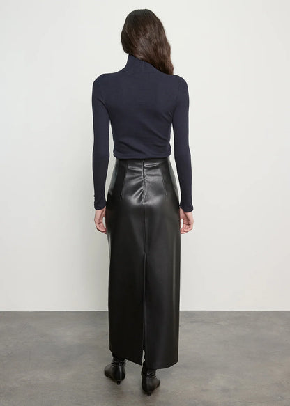 Leather Hi-Waist Curve Skirt Black - Enza Costa
