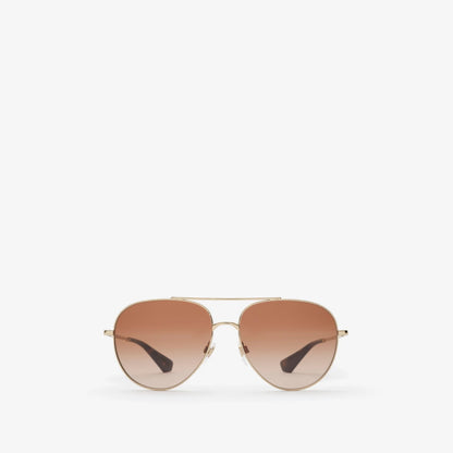 Metal Check Aviator Sunglasses Light Gold/Brown - Burberry