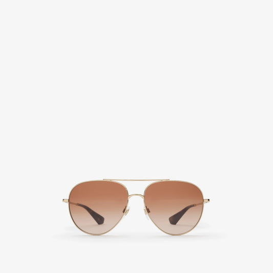Metal Check Aviator Sunglasses Light Gold/Brown - Burberry