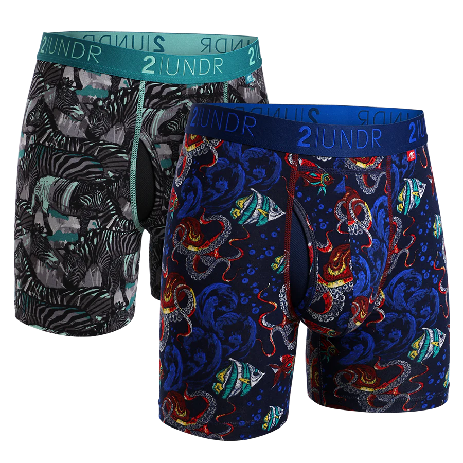 Swing Shift 6" Boxers 2 Pack Zebras/Squid Row - 2UNDR