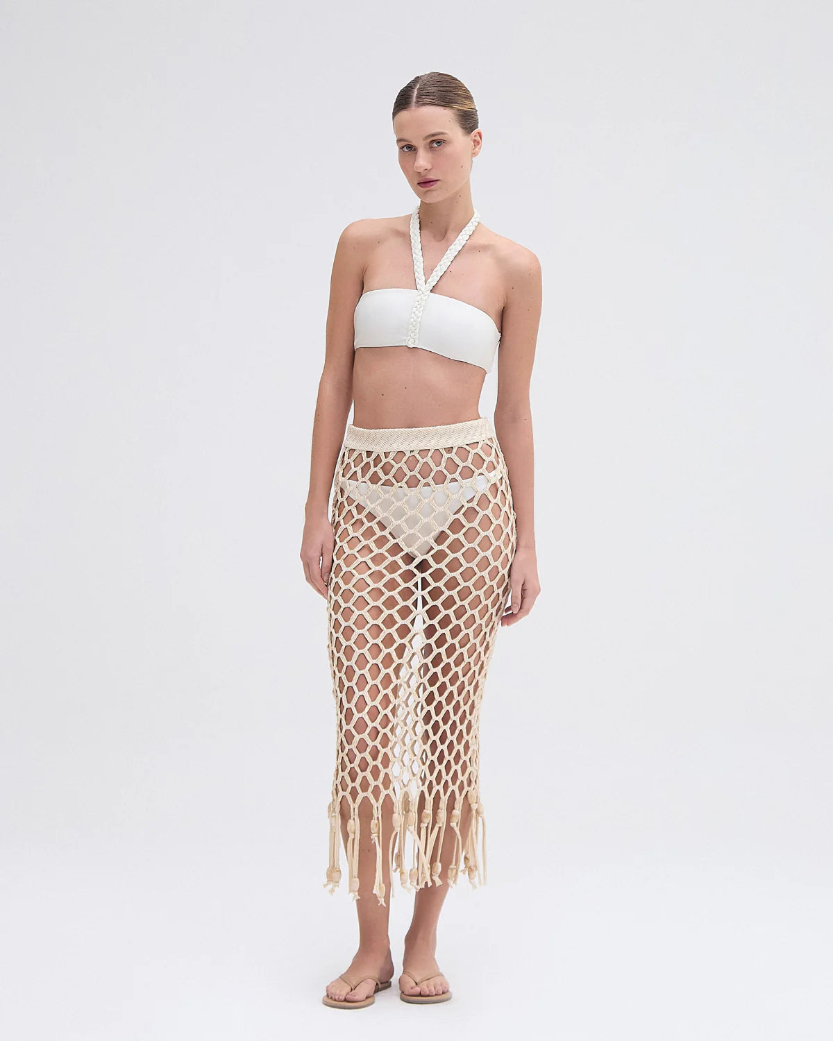 Beaded Beach Skirt Off White - PatBo