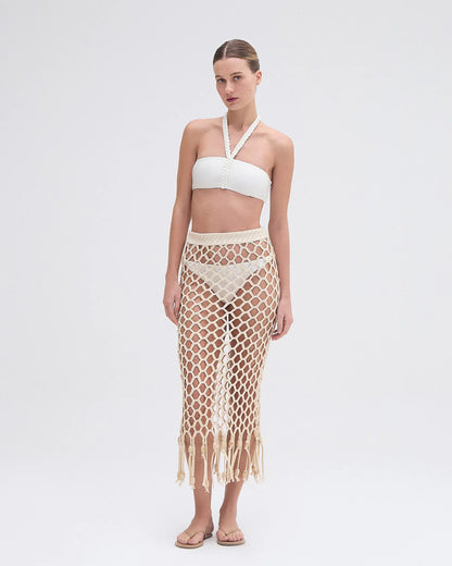 Beaded Beach Skirt Off White - PatBo