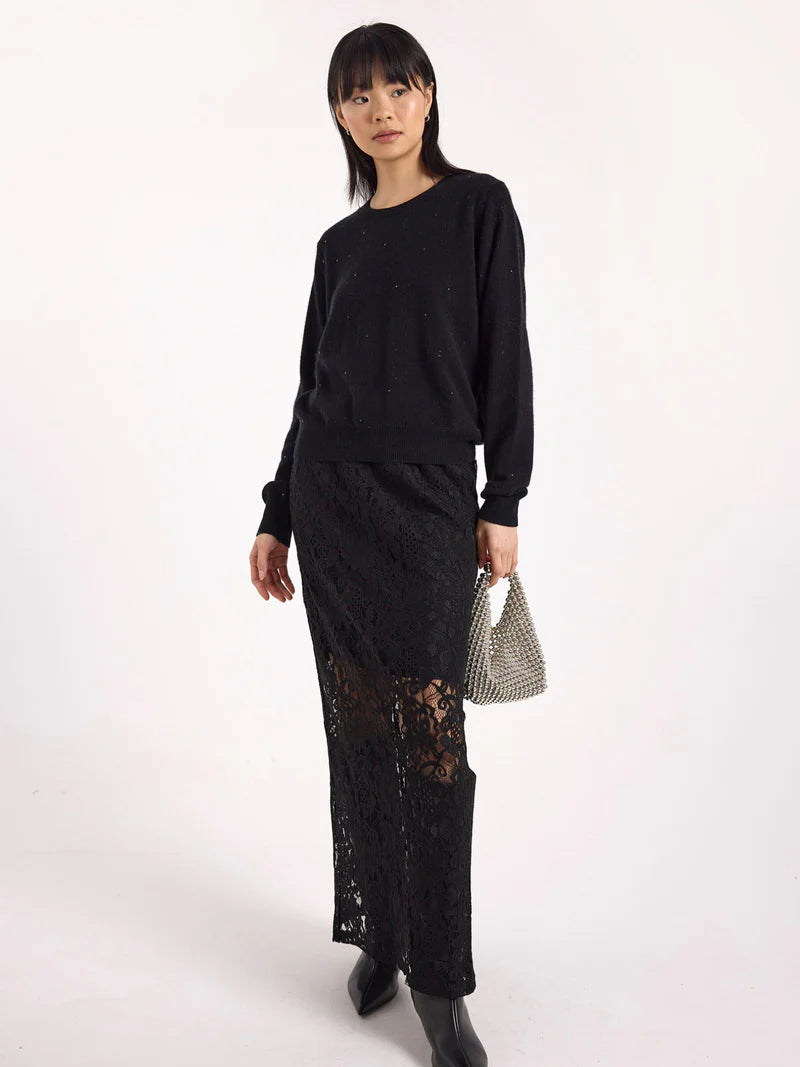 Gem Star Cashmere Crew Neck Jumper Black - Brodie Cashmere