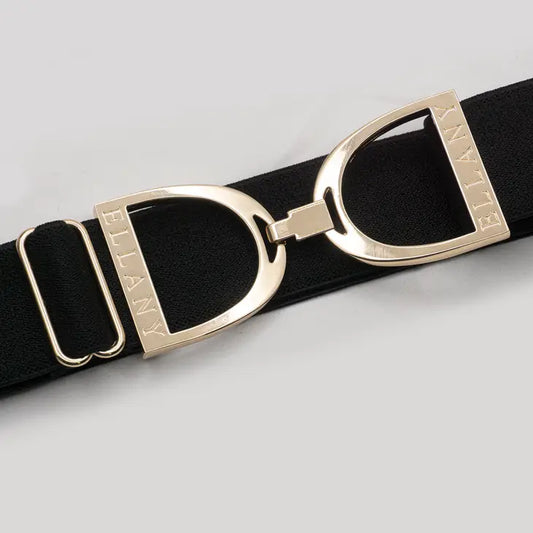Black 1.5" Gold Stirrup Equestrian Elastic Belt - Ellany