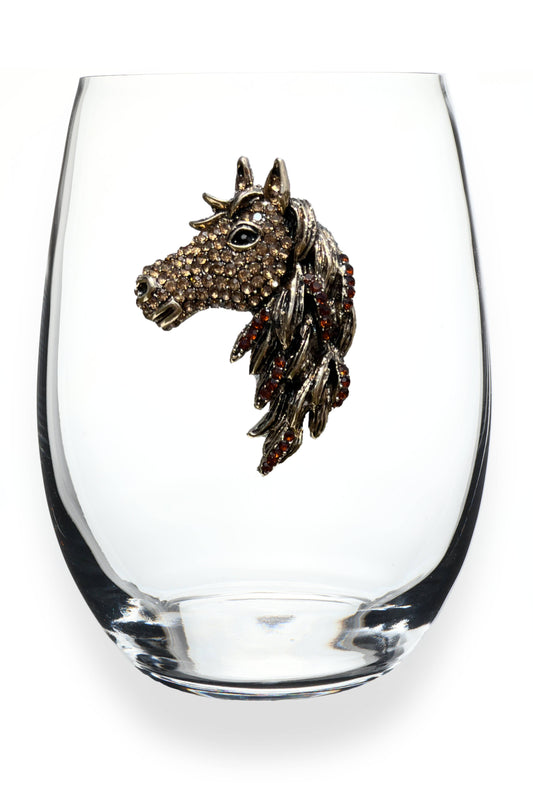 Horse Head Jeweled Stemless Wine Glass - The Queens Jewels