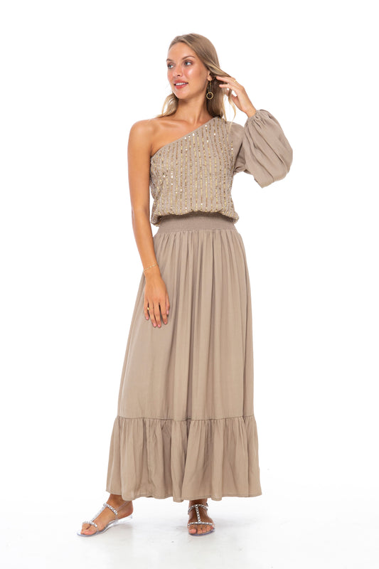 Evening Margarita Long Dress Camel - Skemo