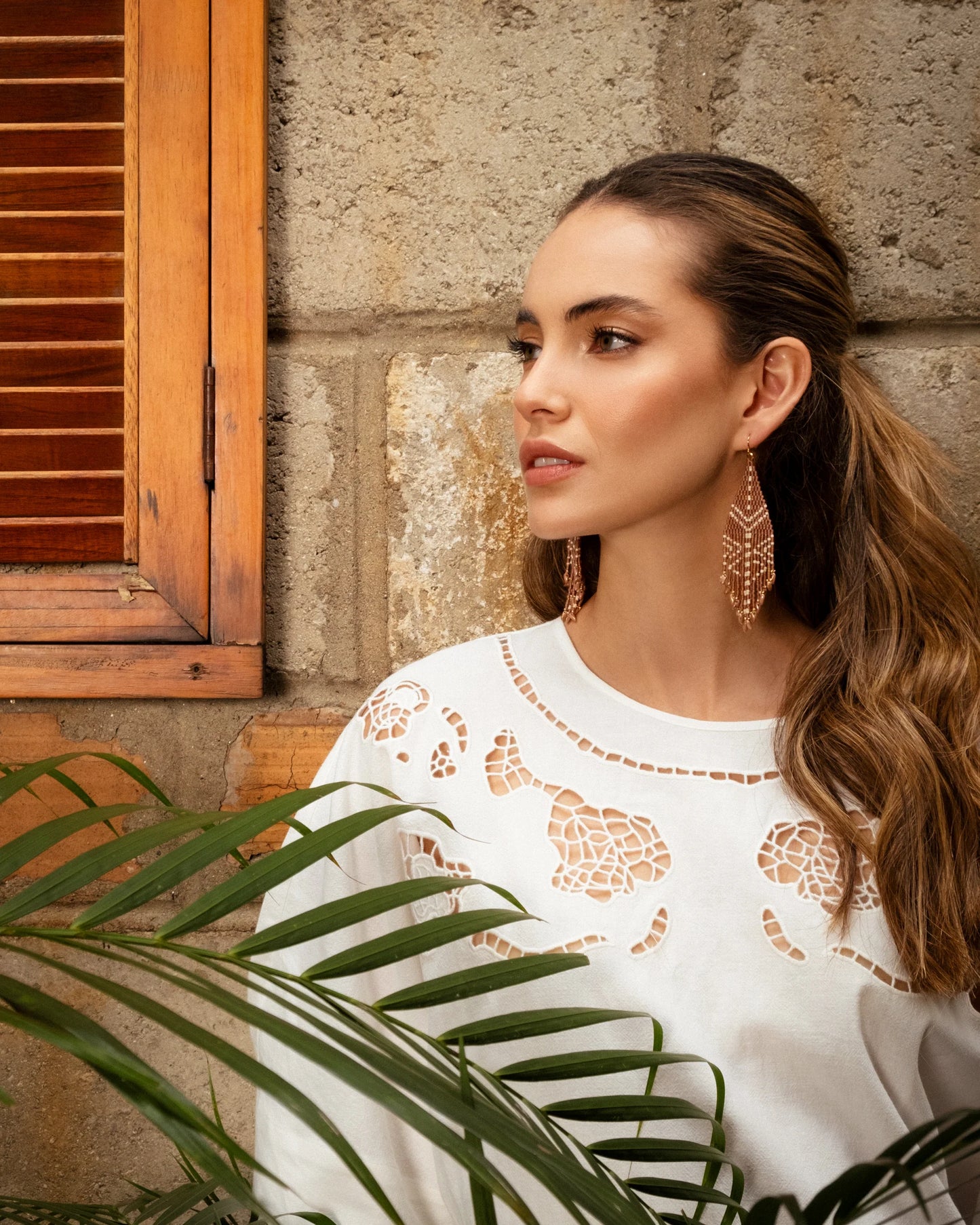 Beaded Handwoven Taos Fringe Earrings Light Brown - Mayana Designs