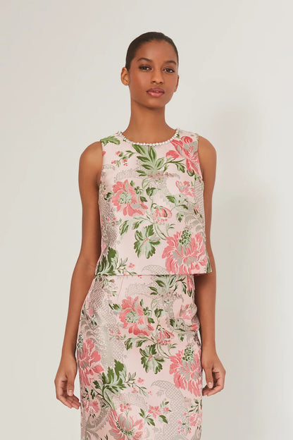 Mackenzie Top Jacquard Pink Flower - Cara Cara