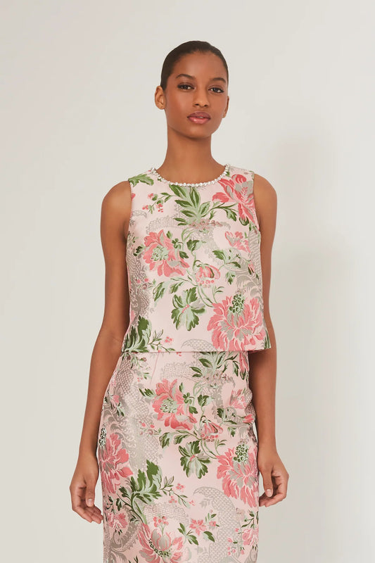 Mackenzie Top Jacquard Pink Flower - Cara Cara