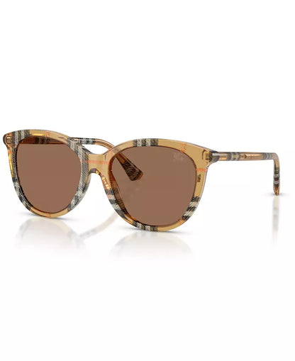 Check Round Sunglasses Sand - Burberry