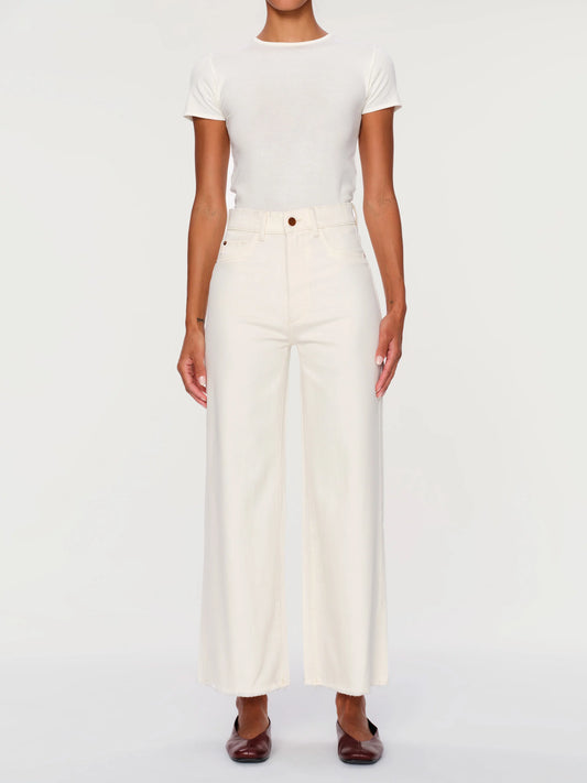 Hepburn Wide Leg High Rise Ankle Jeans Eggshell - DL1961