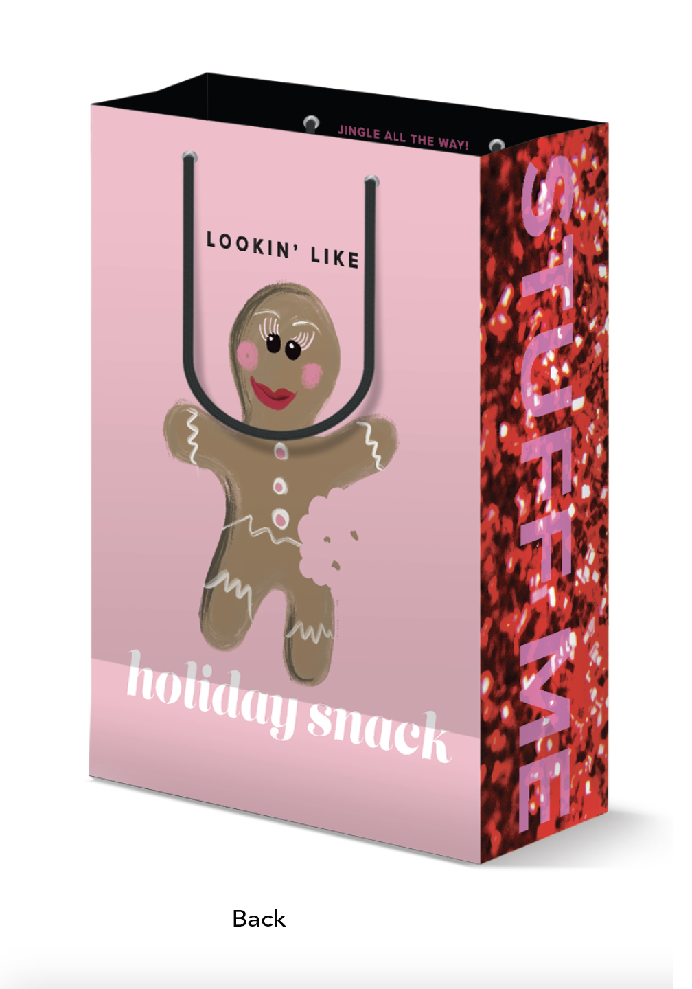 Gingerbread Holiday Snack, Pink Christmas Holiday Gift Bag - Kitty Meow Boutique