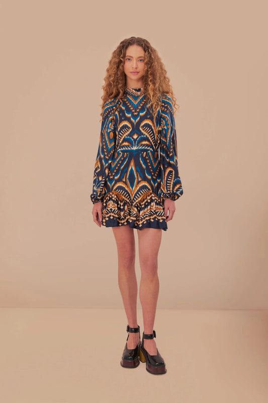 Pineapple Ikat Raglan Mini Dress Blue - Farm Rio