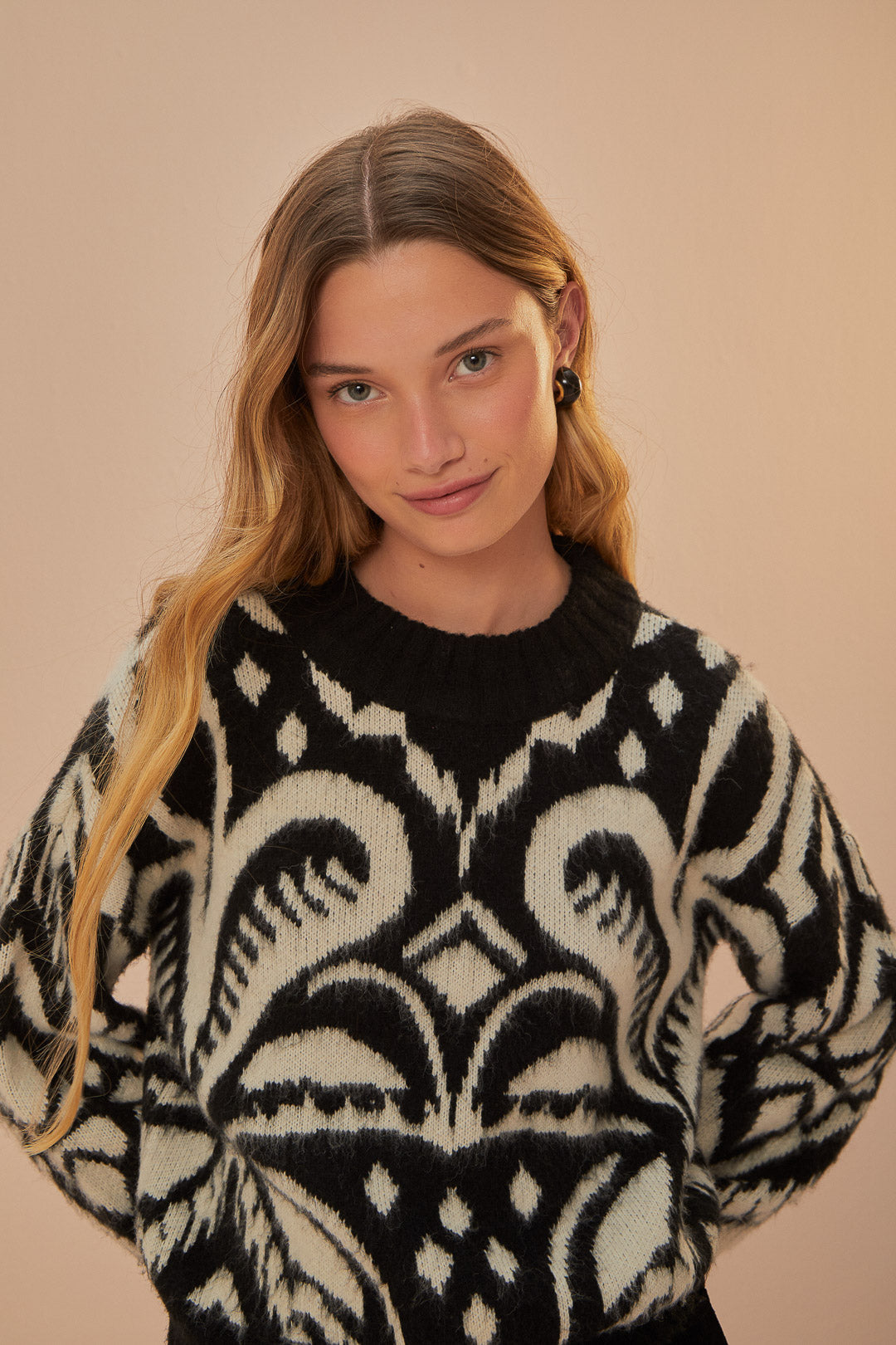 Pineapple Ikat Knit Sweater Black - Farm Rio