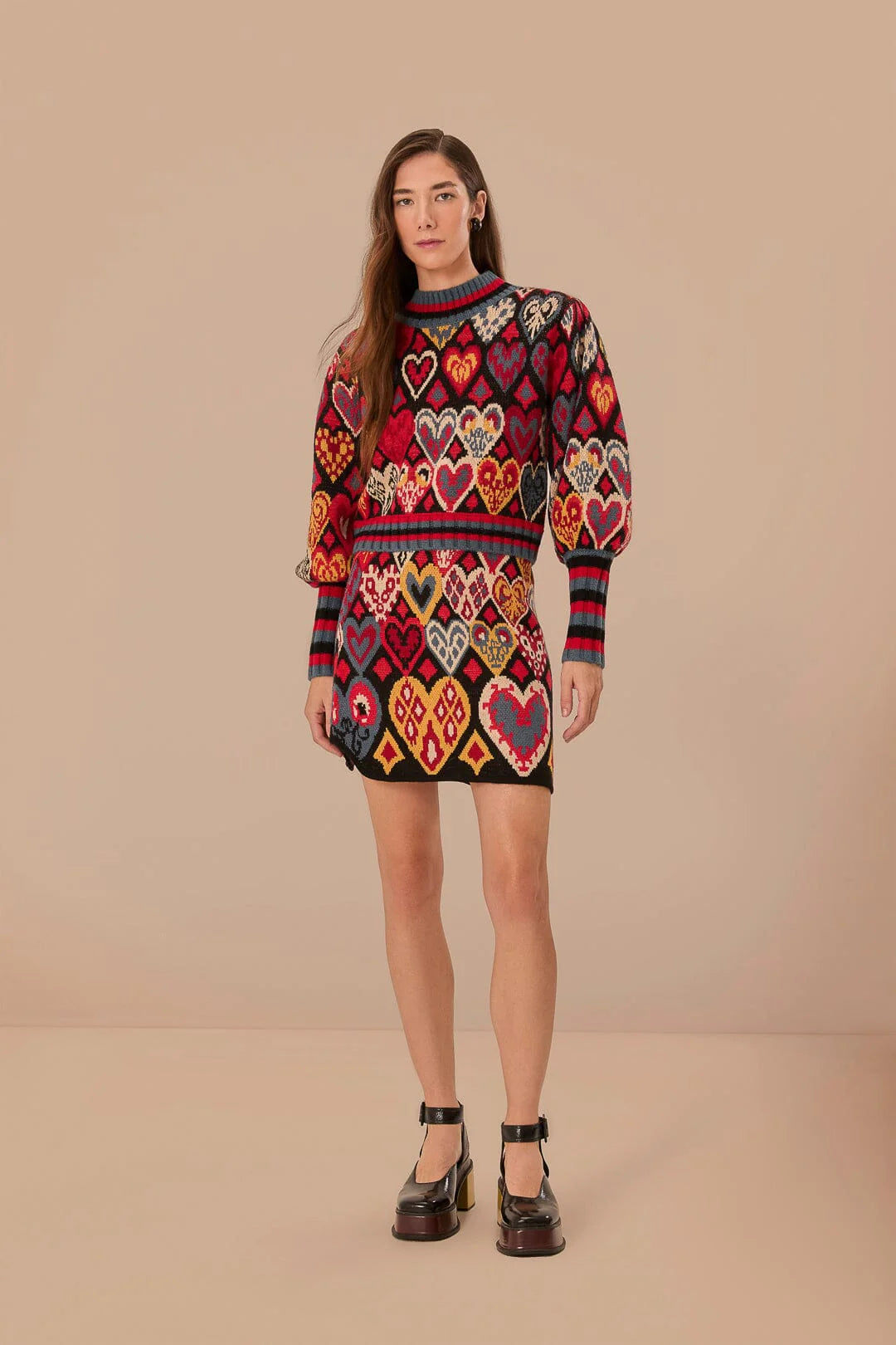 Hearts Ikat Knit Sweater Black - Farm Rio