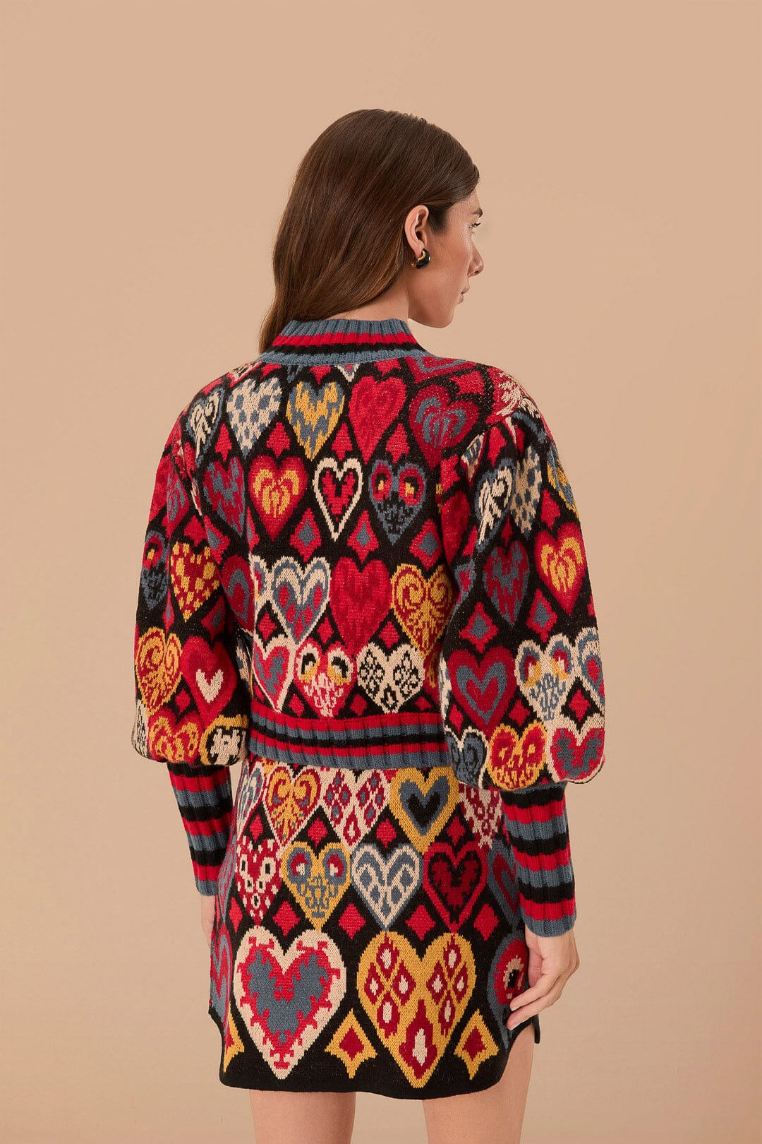 Hearts Ikat Knit Sweater Black - Farm Rio