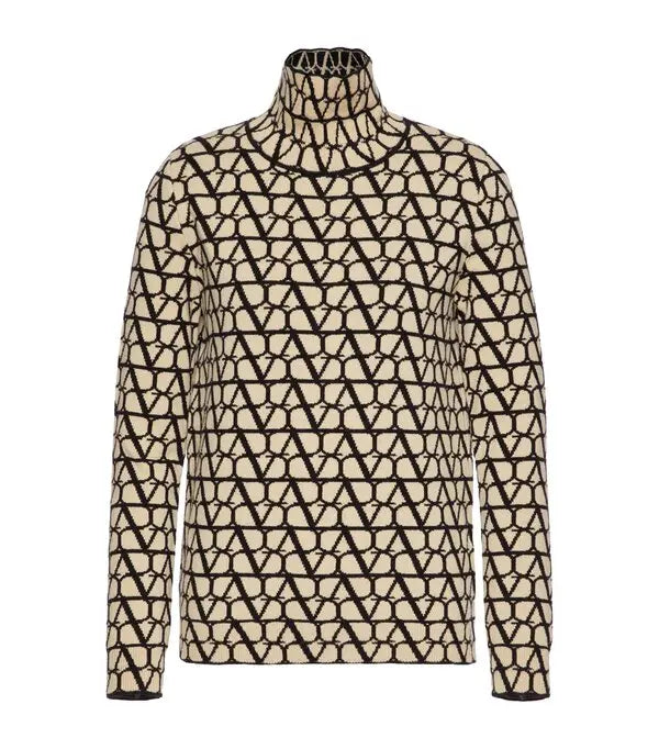 V-Logo Wool Monogram Sweater Beige - Valentino