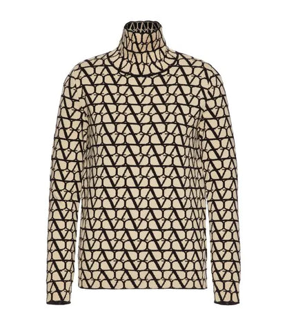 V-Logo Wool Monogram Sweater Beige - Valentino