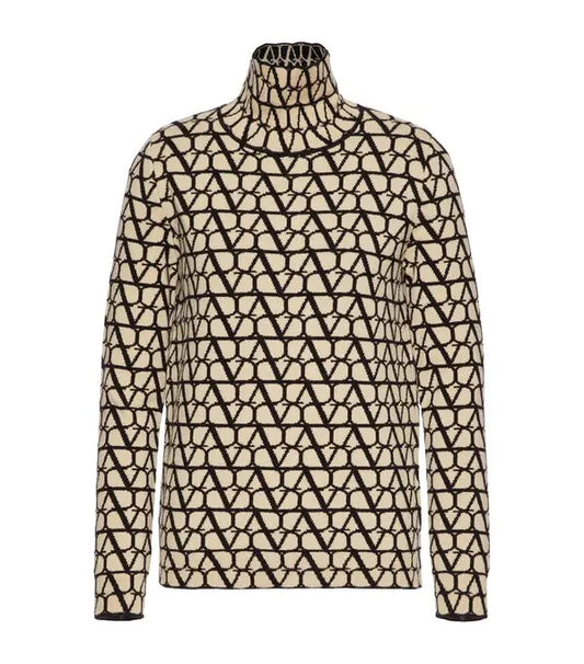 V-Logo Wool Monogram Sweater Beige - Valentino