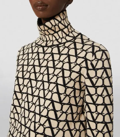 V-Logo Wool Monogram Sweater Beige - Valentino