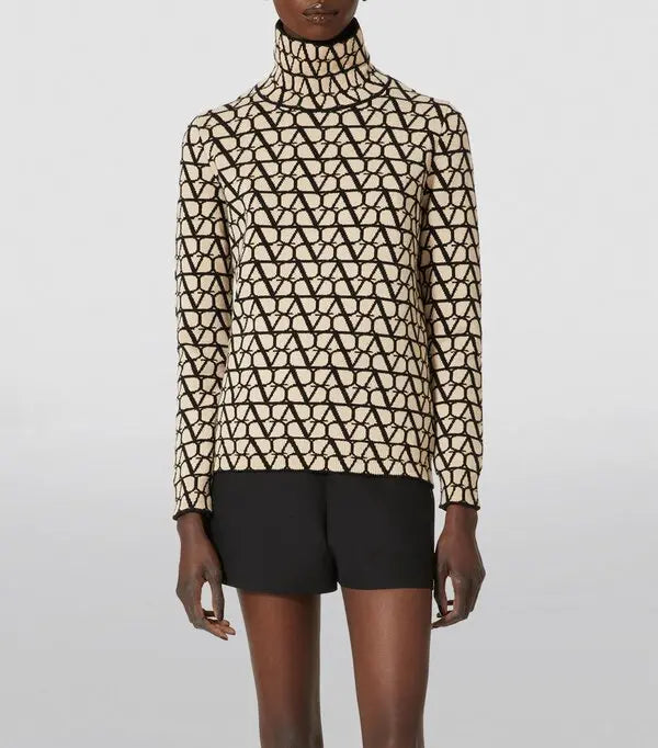 V-Logo Wool Monogram Sweater Beige - Valentino
