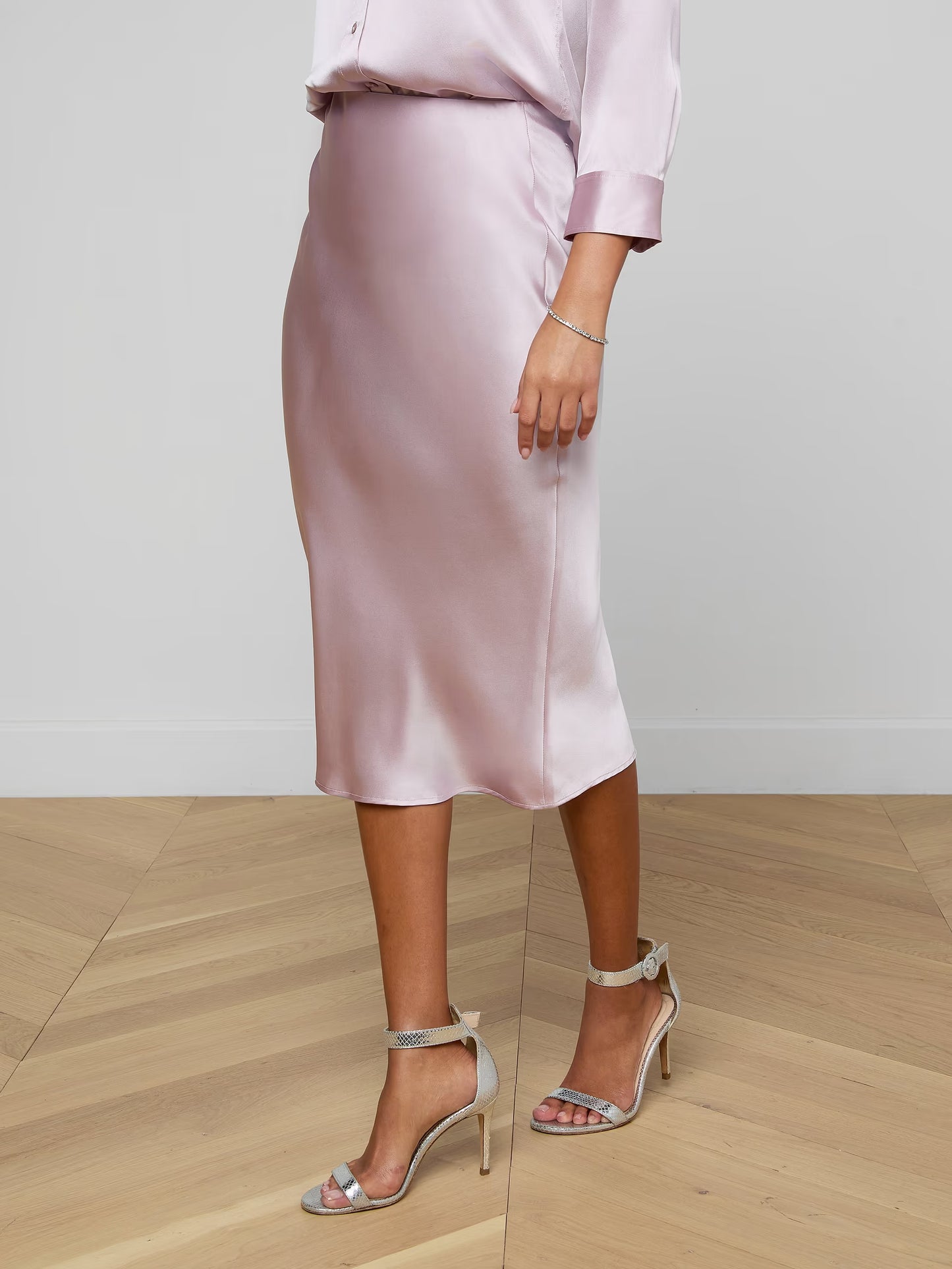 Perin Silk Midi Skirt Icy Lilac - L'AGENCE