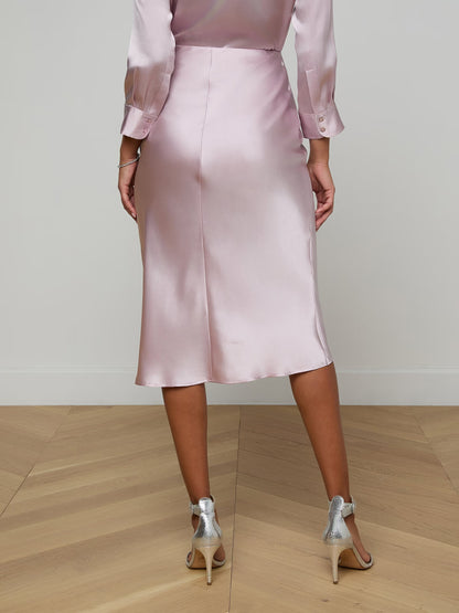 Perin Silk Midi Skirt Icy Lilac - L'AGENCE