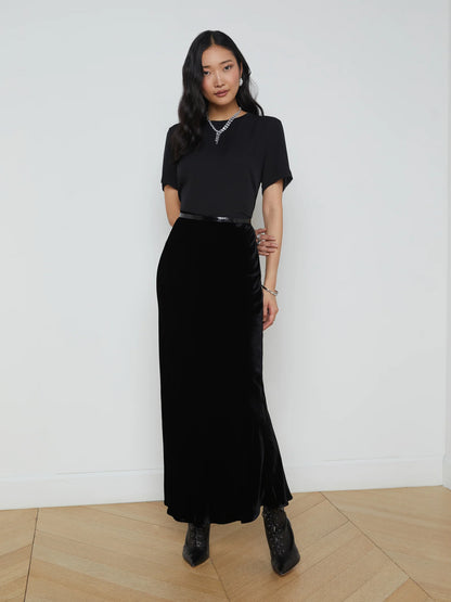 Zeta Velvet Maxi Skirt Black - L'AGENCE