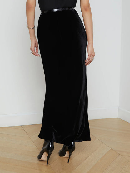 Zeta Velvet Maxi Skirt Black - L'AGENCE